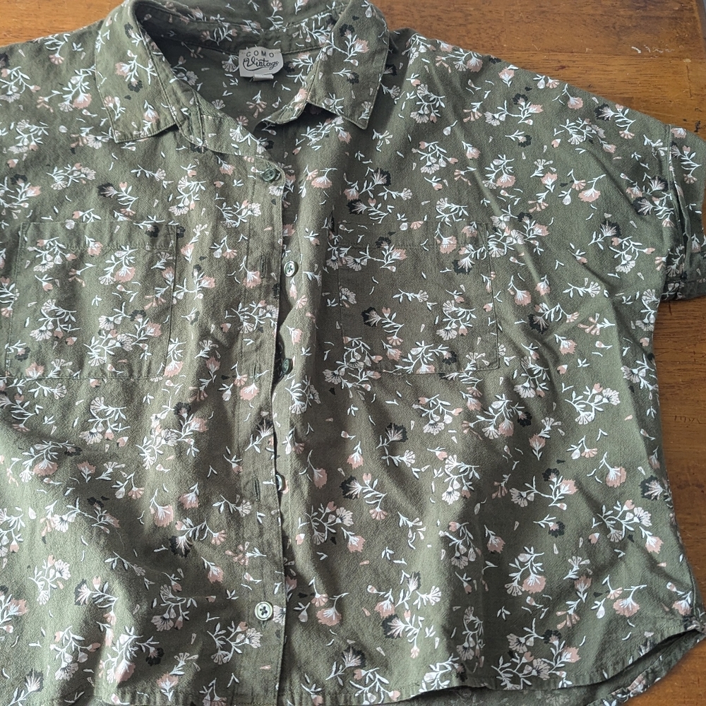 2pc Floral Boxy Cropped Button Down Shirts - Picture 4 of 9